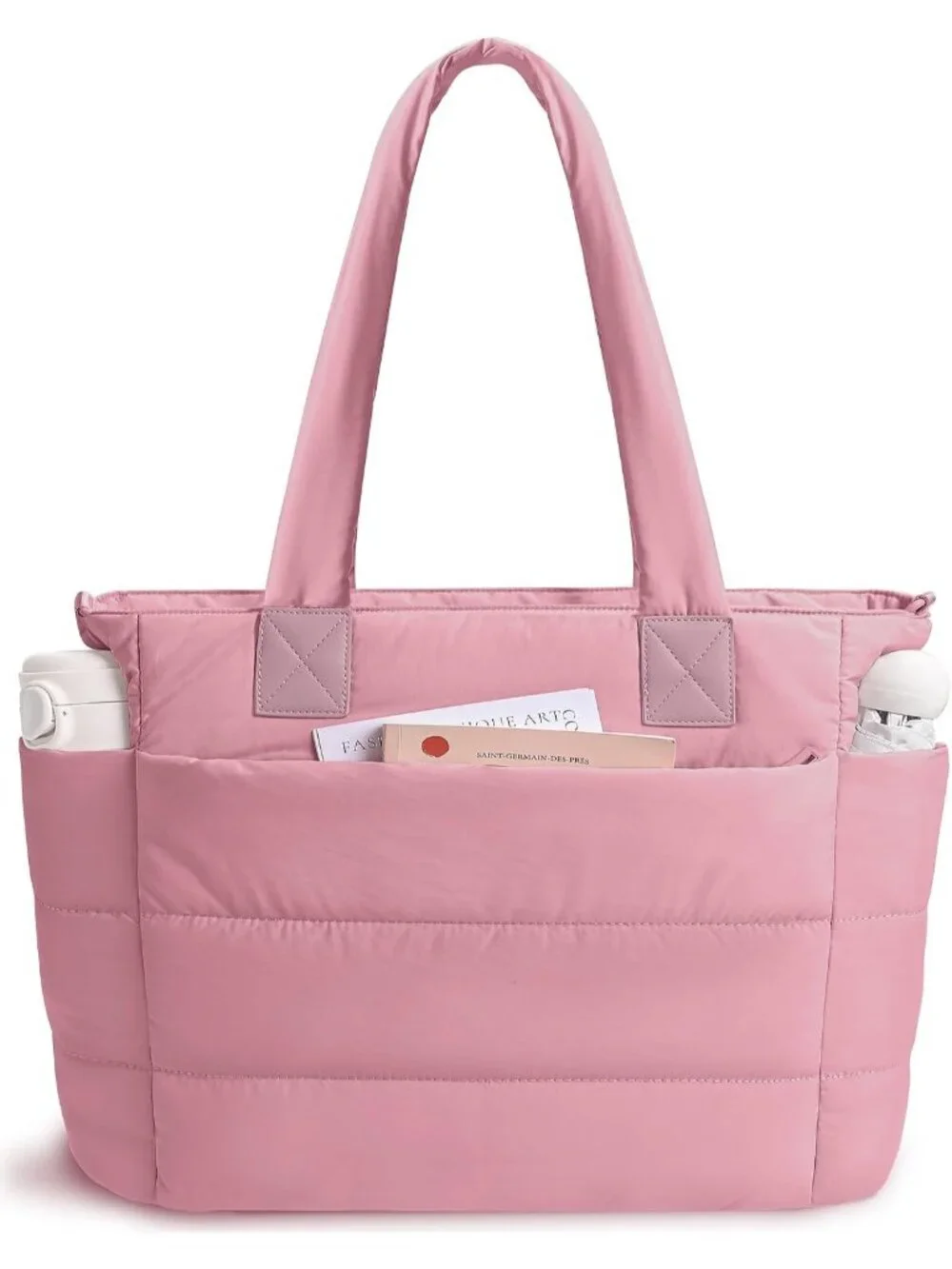 👜Women's Pink Quilted Puffer Tote Bag Lightweight Work For Travel Handbags
